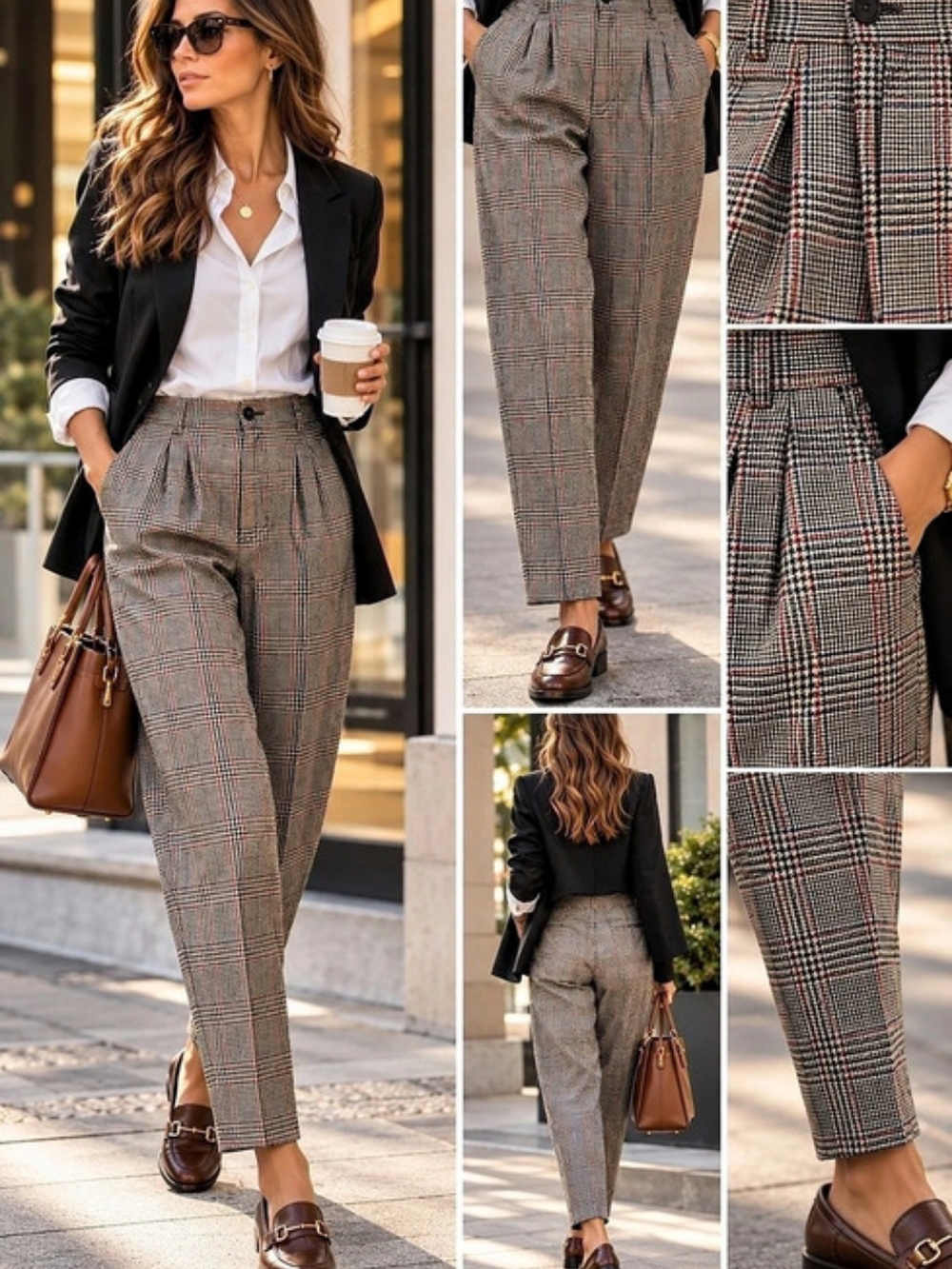 Rafaella Vintage Plaid 100% Wool Pleated Tapered Trousers Size Small